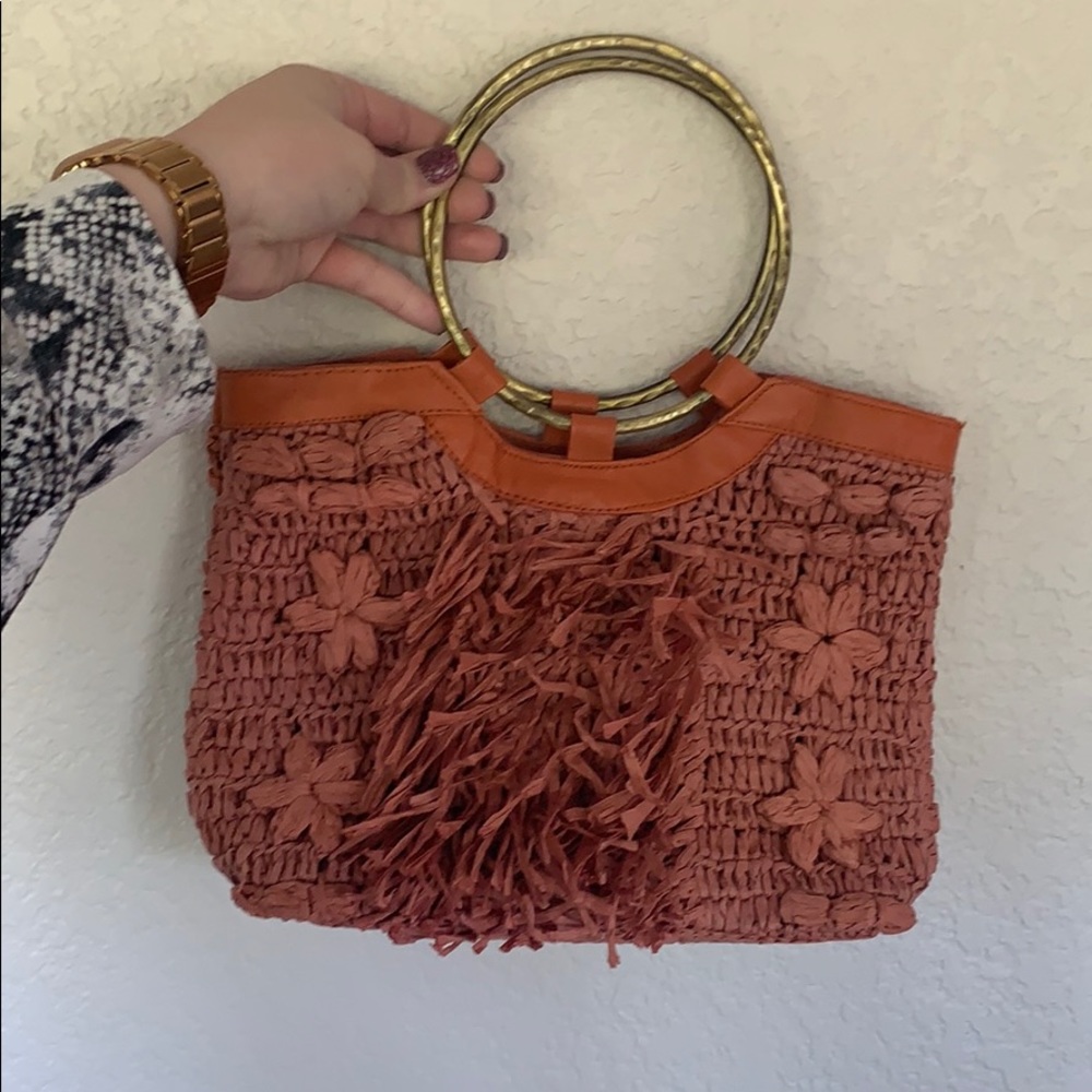 Anthropologie small pink straw bag